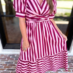Color Drench Striped Midi Dress - Blushed Berry-500 Midi-ENTRO-July & June Women's Fashion Boutique Located in San Antonio, Texas