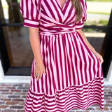 Color Drench Striped Midi Dress - Blushed Berry-500 Midi-ENTRO-July & June Women's Fashion Boutique Located in San Antonio, Texas