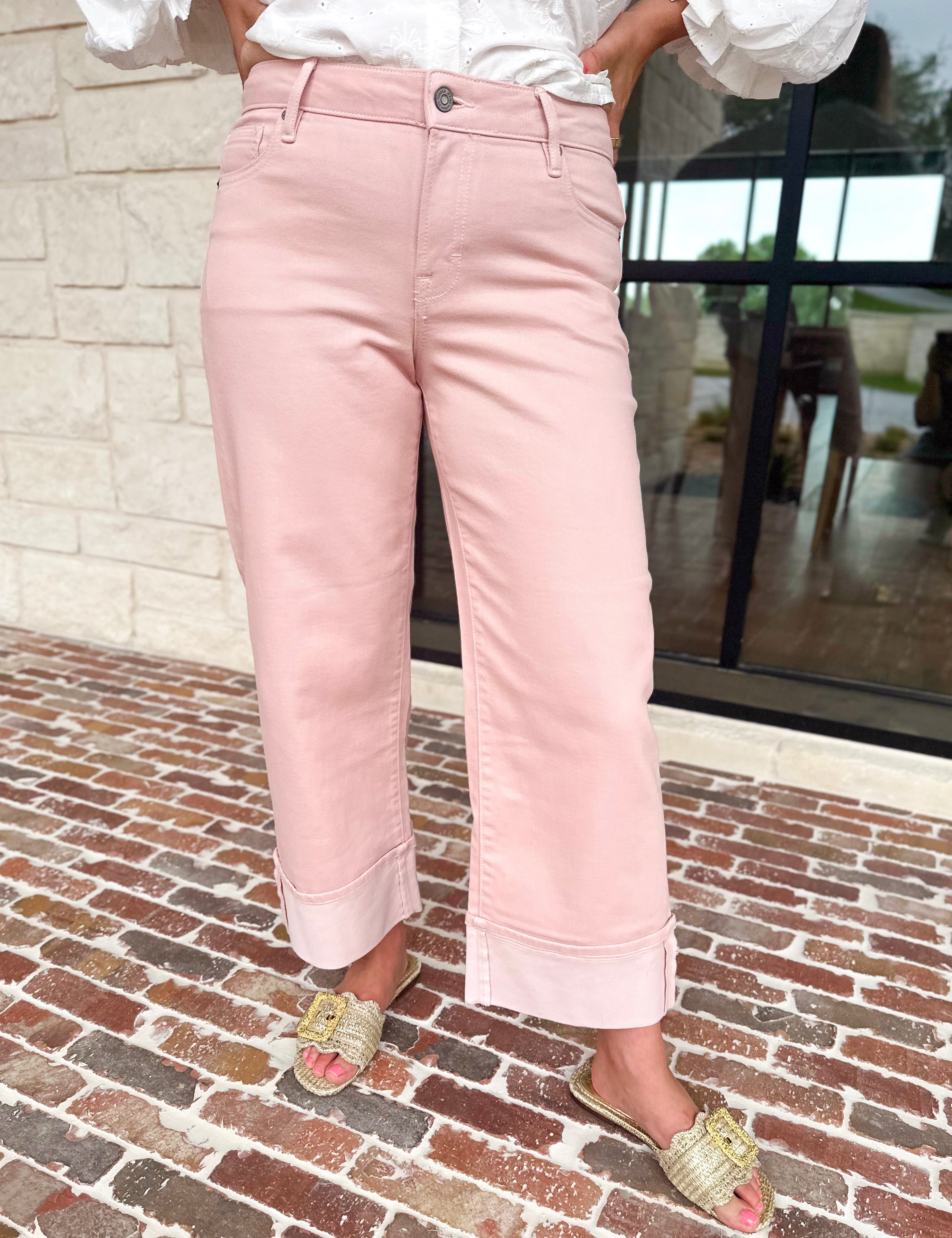 Hidden - Mid Rise Cuffed Blush Pink Jeans-400 Pants-HIDDEN JEANS-July & June Women's Fashion Boutique Located in San Antonio, Texas