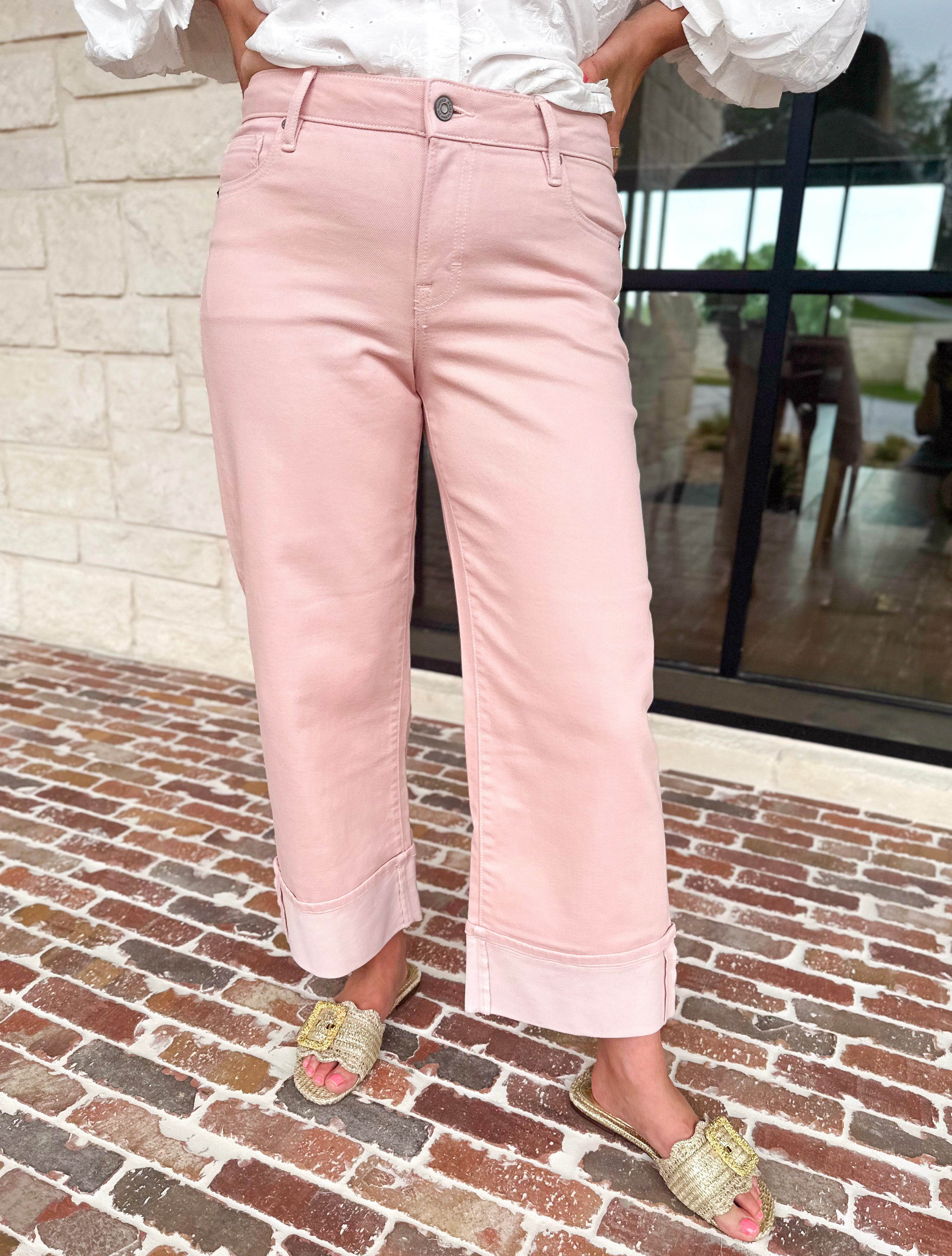 Hidden - Mid Rise Cuffed Blush Pink Jeans-400 Pants-HIDDEN JEANS-July & June Women's Fashion Boutique Located in San Antonio, Texas