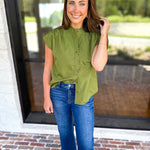 Ric Rac Button Down Top - Olive-200 Fashion Blouses-ENTRO-July & June Women's Fashion Boutique Located in San Antonio, Texas