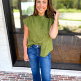 Ric Rac Button Down Top - Olive-200 Fashion Blouses-ENTRO-July & June Women's Fashion Boutique Located in San Antonio, Texas