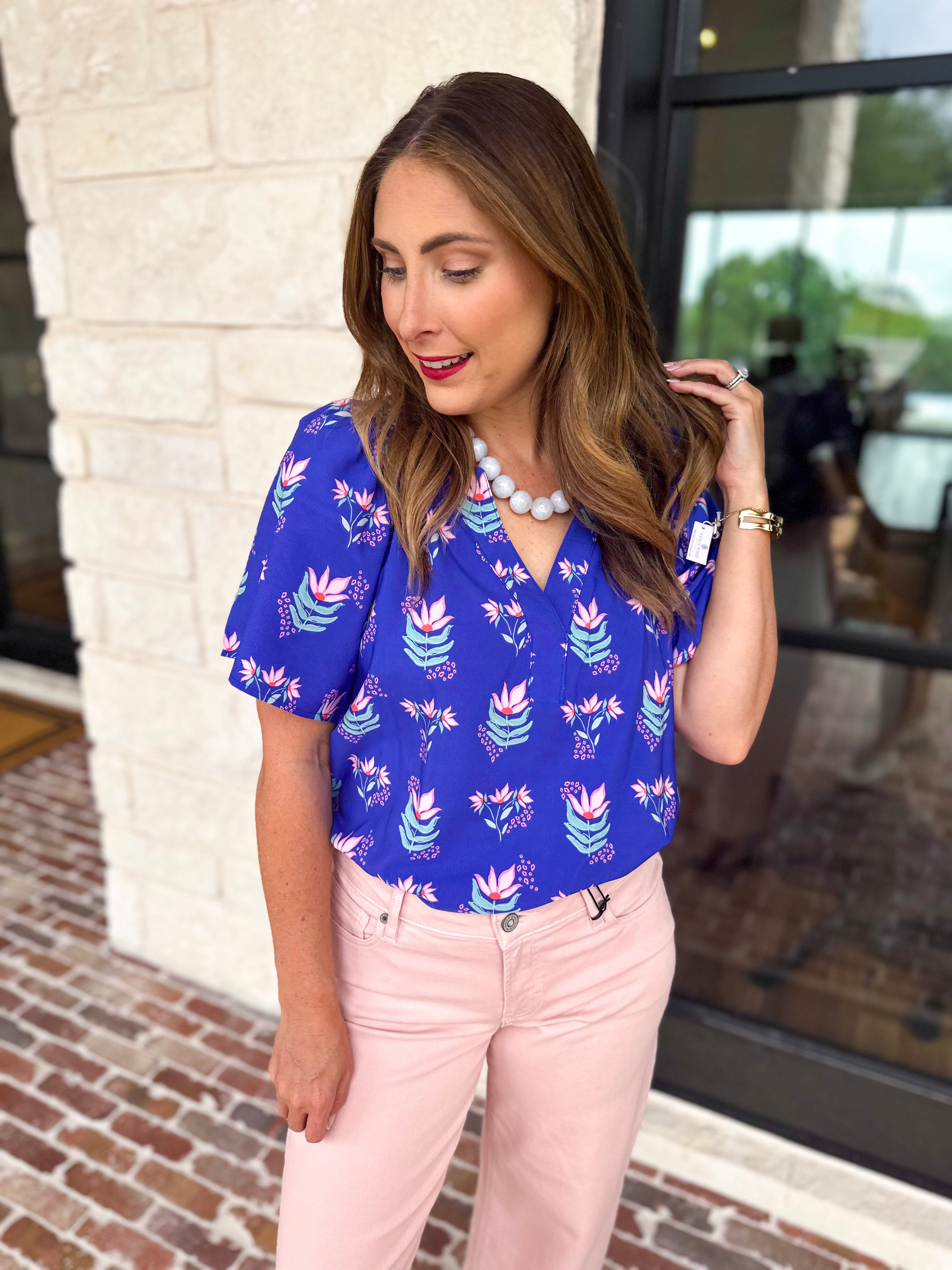 Mary Square - Blue Petal Keepsake Blouse-MARY SQUARE-July & June Women's Fashion Boutique Located in San Antonio, Texas