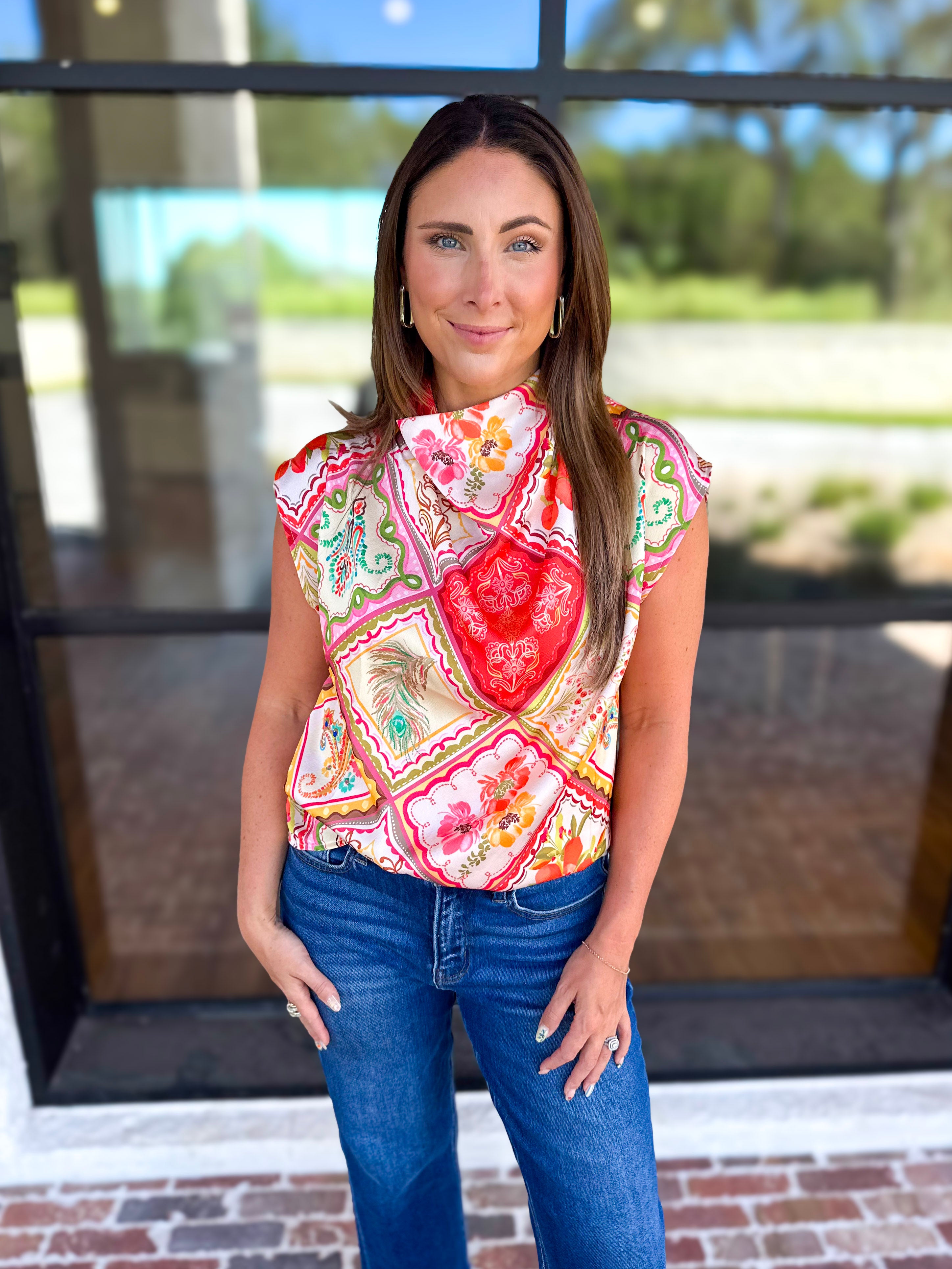 THML - Main Character Satin Blouse-200 Fashion Blouses-THML-July & June Women's Fashion Boutique Located in San Antonio, Texas
