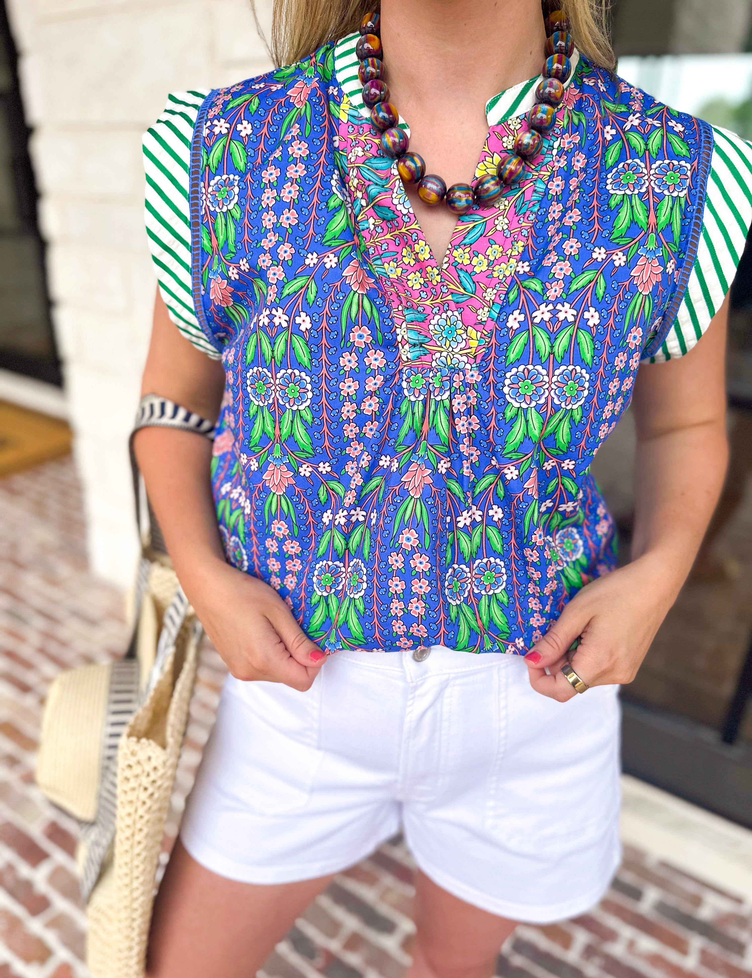 THML - Mixed Print Abstract Blouse-200 Fashion Blouses-THML-July & June Women's Fashion Boutique Located in San Antonio, Texas