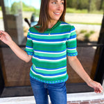Parker Blue & Green Striped Knit Top-230 Sweaters/Cardis-STRUT & BOLT-July & June Women's Fashion Boutique Located in San Antonio, Texas