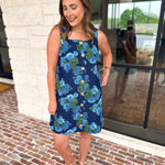 Retro Blue Floral Denim Mini Dress-510 Mini-ENTRO-July & June Women's Fashion Boutique Located in San Antonio, Texas
