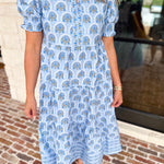 MARY SQUARE - Molly Sunshower Blue Flora Midi Dress-500 Midi-MARY SQUARE-July & June Women's Fashion Boutique Located in San Antonio, Texas