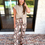 Fall Floral Denim Pants - Brown-400 Pants-ENTRO-July & June Women's Fashion Boutique Located in San Antonio, Texas