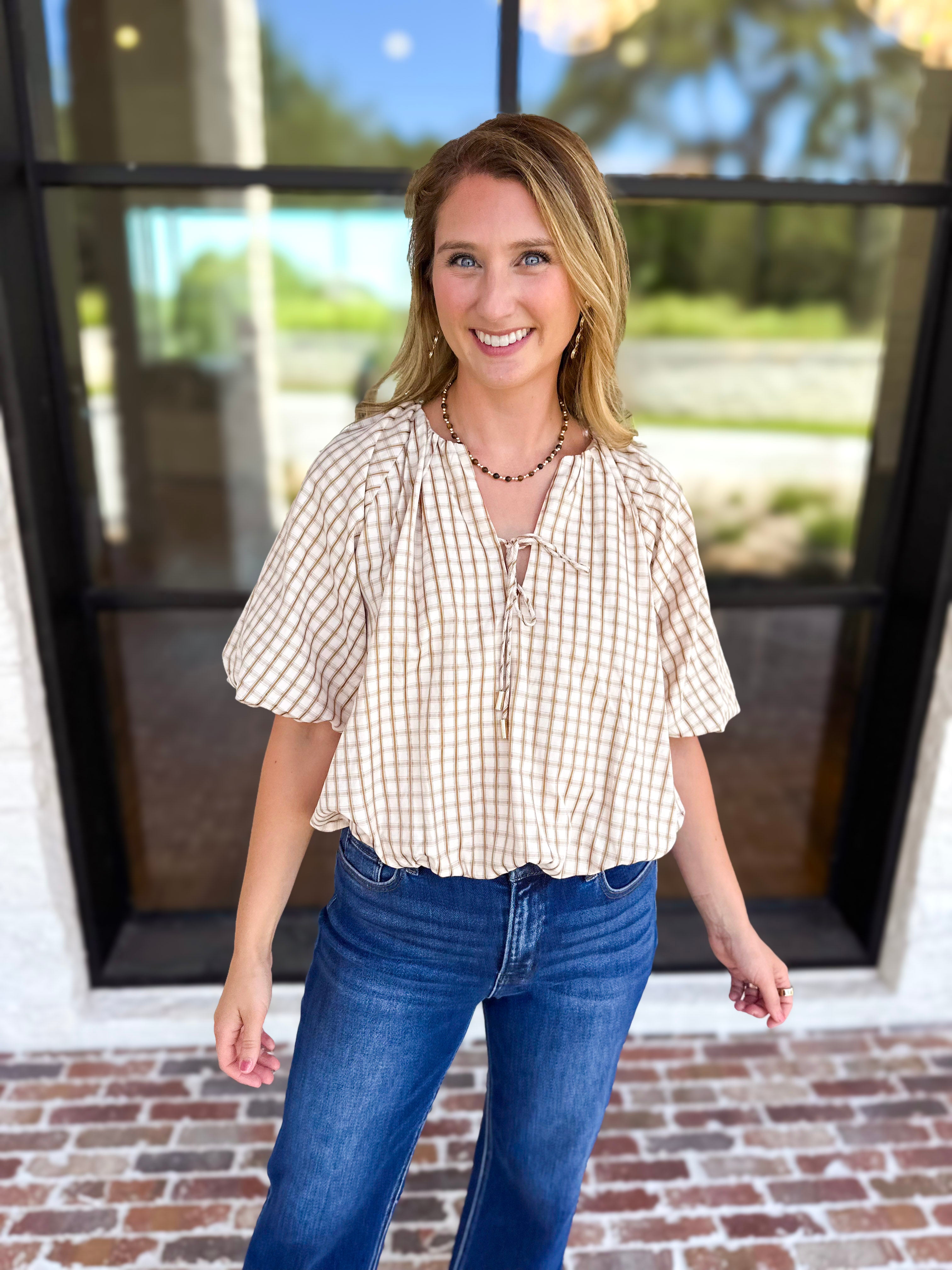 Fall Bubble Blouse-200 Fashion Blouses-ENTRO-July & June Women's Fashion Boutique Located in San Antonio, Texas