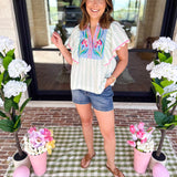 THML - Bright Floral Embroidered Blouse-200 Fashion Blouses-THML-July & June Women's Fashion Boutique Located in San Antonio, Texas