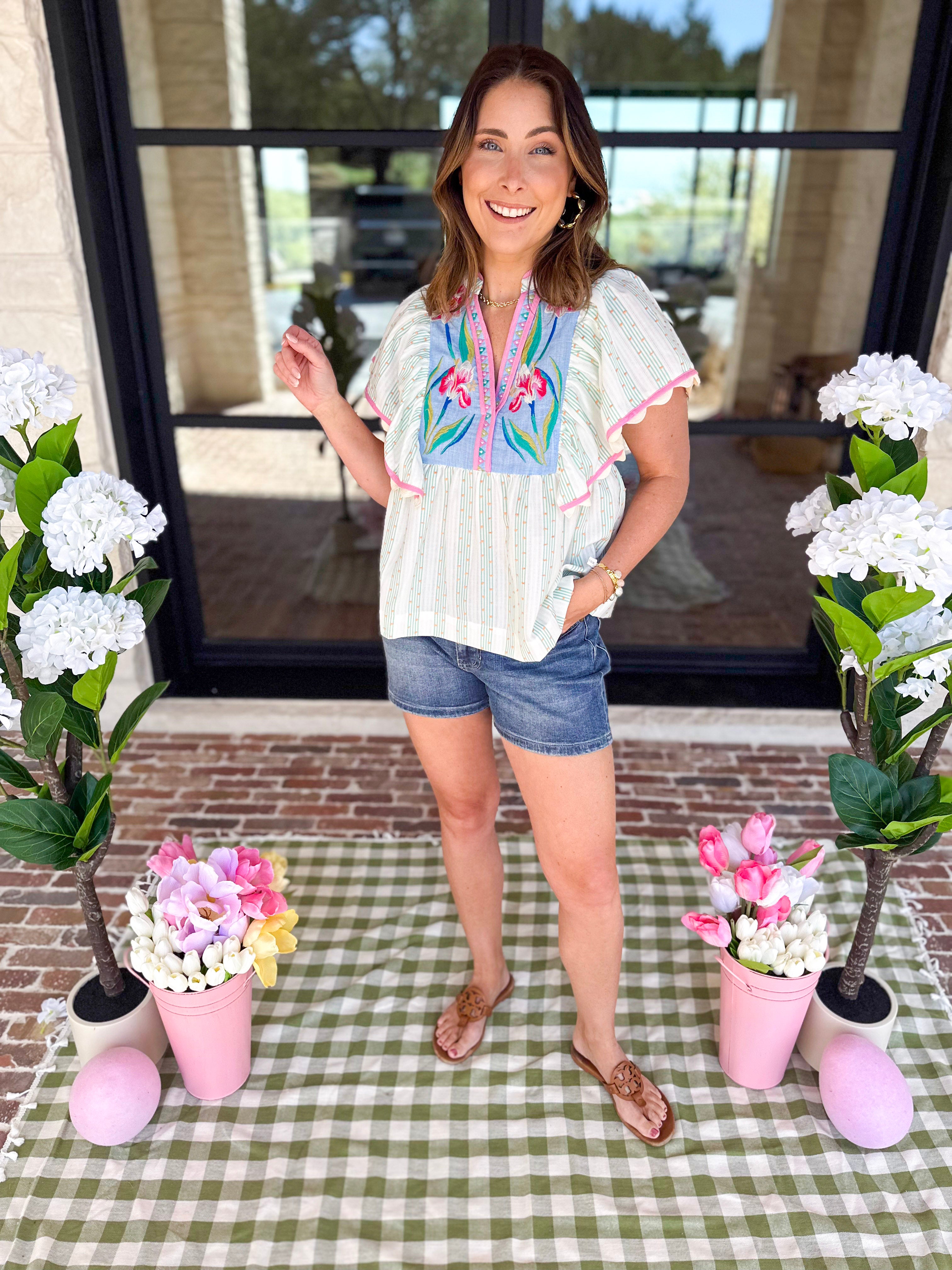 THML - Bright Floral Embroidered Blouse-200 Fashion Blouses-THML-July & June Women's Fashion Boutique Located in San Antonio, Texas