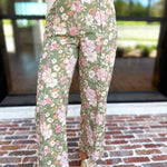 Fall Floral Denim Pants - Olive-400 Pants-ENTRO-July & June Women's Fashion Boutique Located in San Antonio, Texas