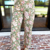 Fall Floral Denim Pants - Olive-400 Pants-ENTRO-July & June Women's Fashion Boutique Located in San Antonio, Texas