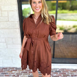 Espresso Lace Trim Mini Dress-510 Mini-ENTRO-July & June Women's Fashion Boutique Located in San Antonio, Texas