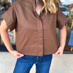 Chic Boxy Blouse - Brown-200 Fashion Blouses-ENTRO-July & June Women's Fashion Boutique Located in San Antonio, Texas