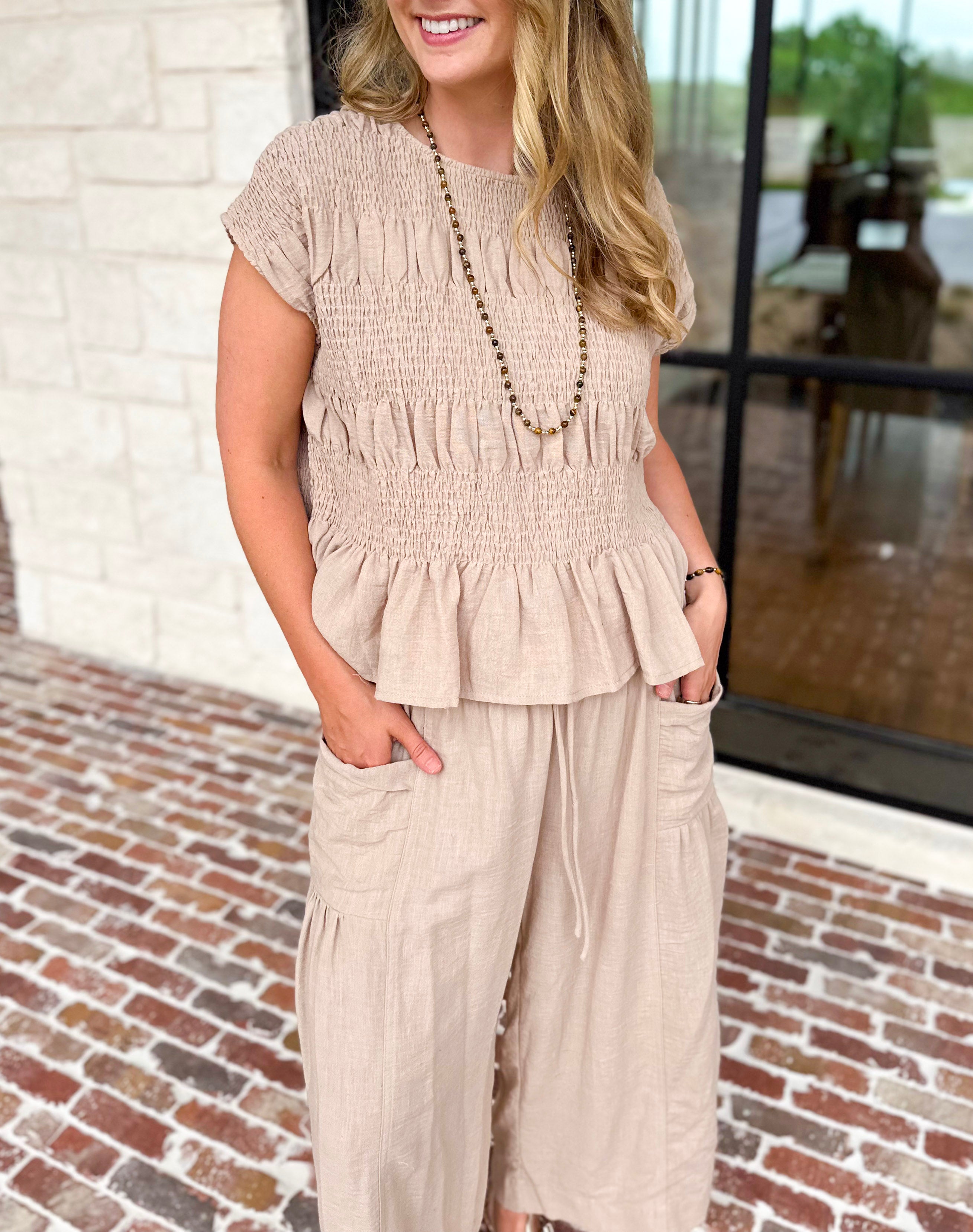 Easy Breezy Pant & Blouse Set - Taupe-500 Midi-RAE MODE-July & June Women's Fashion Boutique Located in San Antonio, Texas