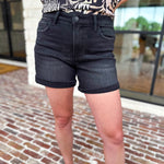 Vervet - High Rise Black Jean Shorts-410 Shorts/Skirts-VEVERT BY FLYING MONKEY-July & June Women's Fashion Boutique Located in San Antonio, Texas