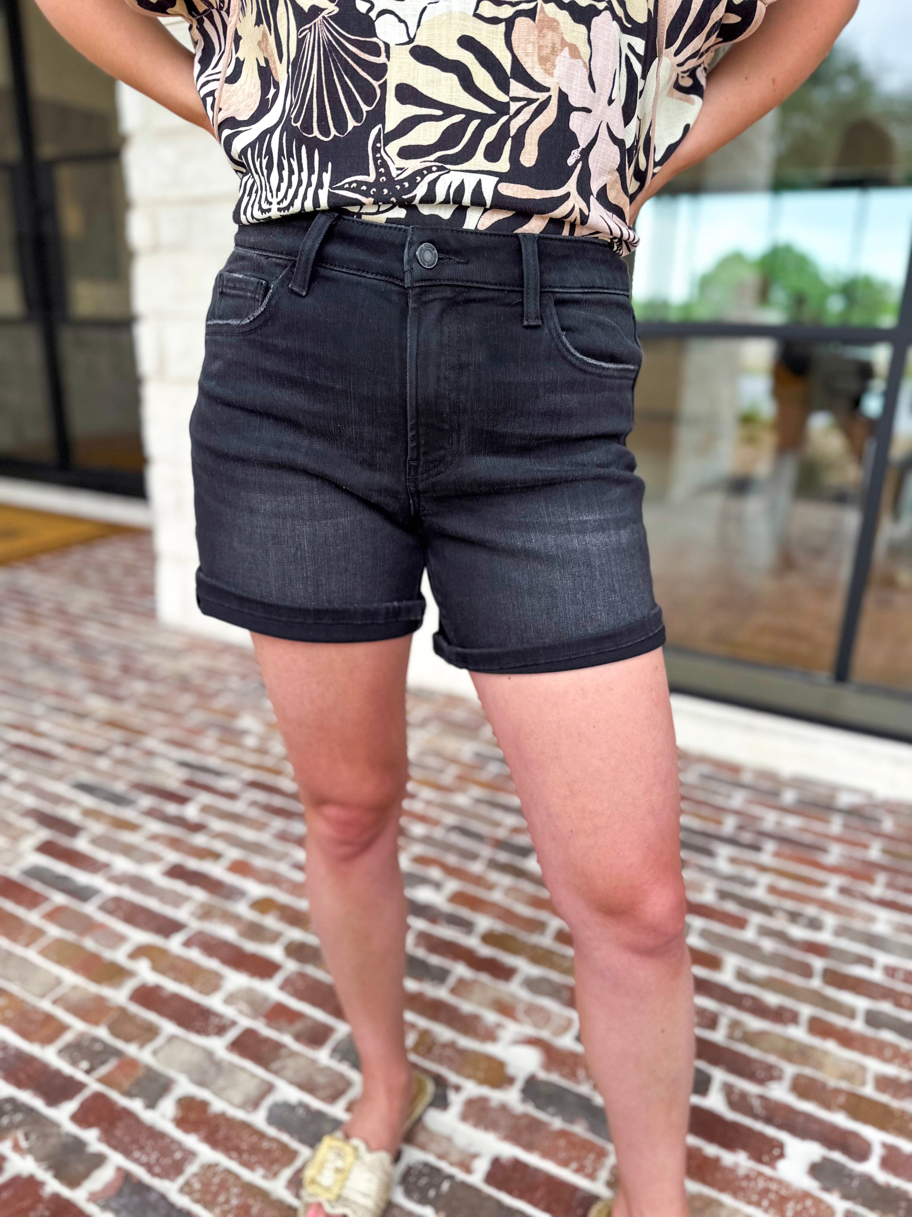 Vervet - High Rise Black Jean Shorts-410 Shorts/Skirts-VEVERT BY FLYING MONKEY-July & June Women's Fashion Boutique Located in San Antonio, Texas