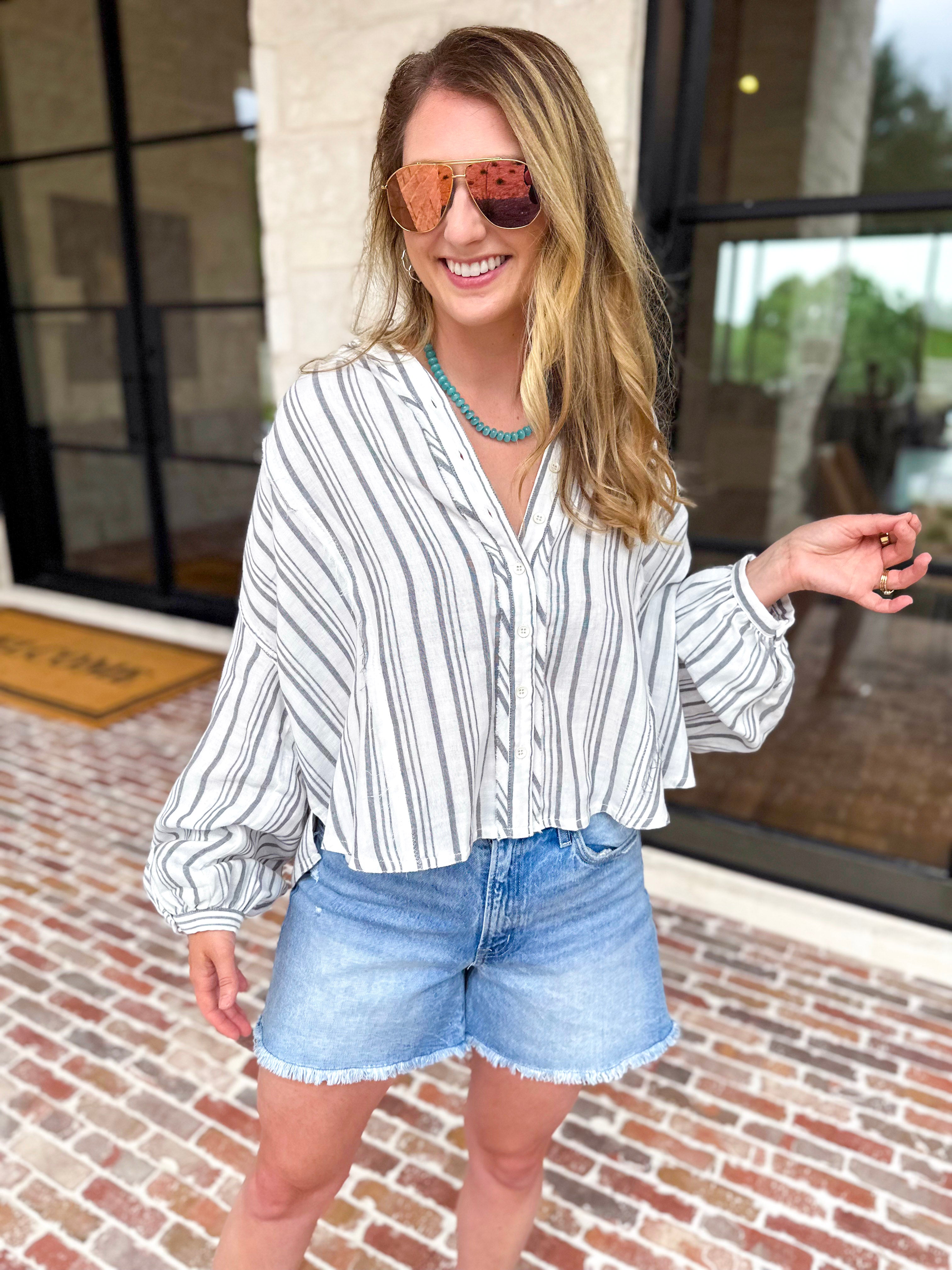 The Tulum Button Down Blouse - Dark Grey-200 Fashion Blouses-RAE MODE-July & June Women's Fashion Boutique Located in San Antonio, Texas