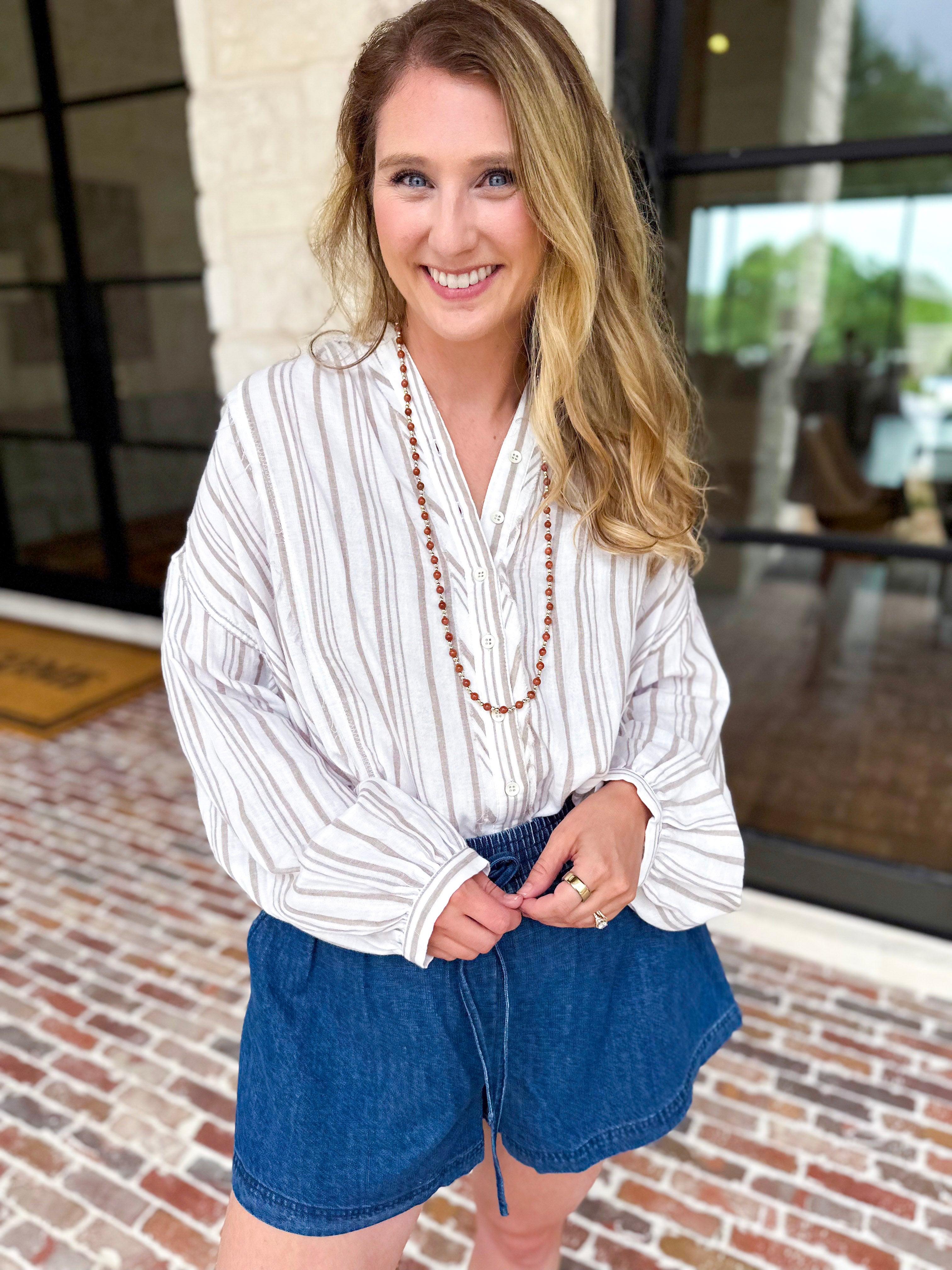 The Tulum Button Down Blouse - Taupe-200 Fashion Blouses-RAE MODE-July & June Women's Fashion Boutique Located in San Antonio, Texas