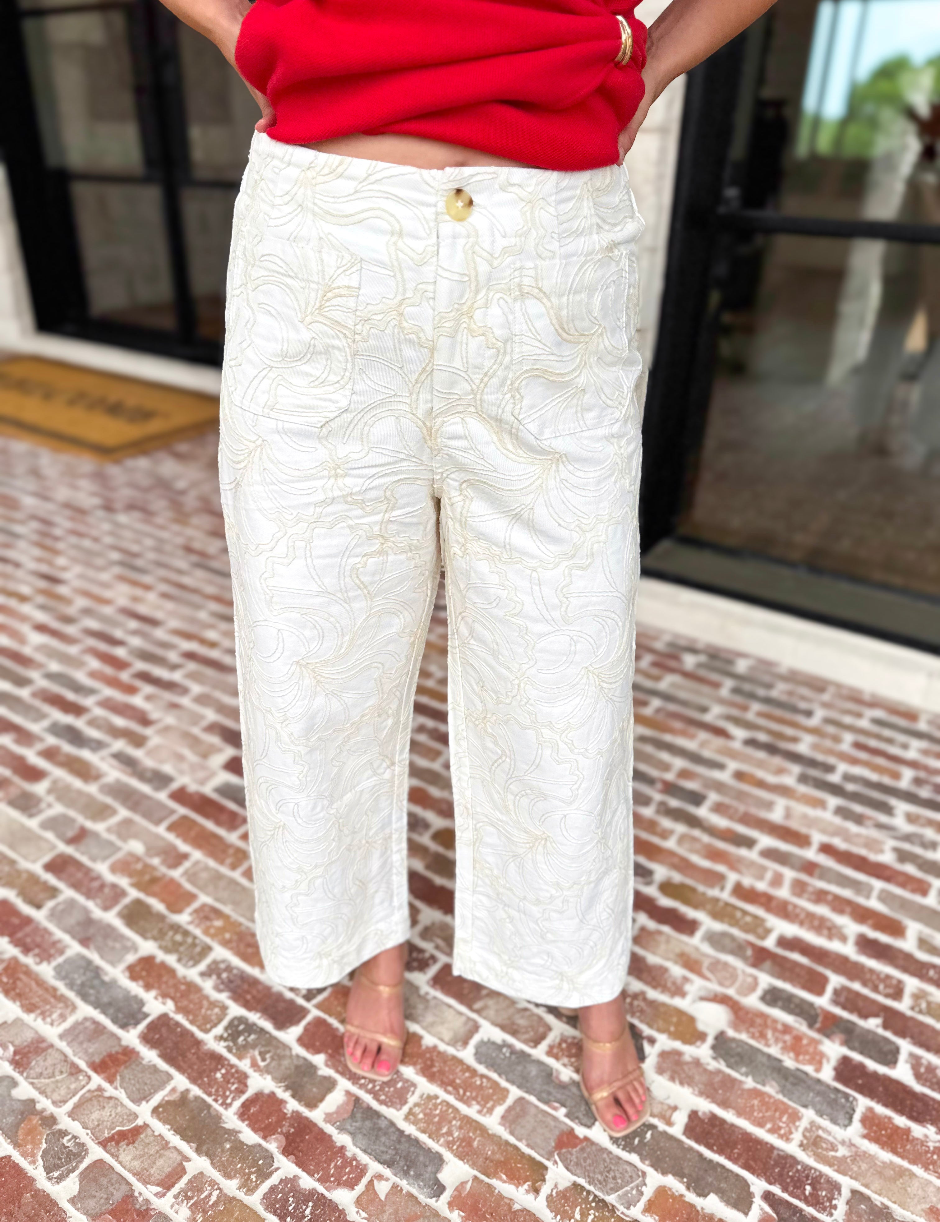 Ivory Crochet Wide Leg Jeans-400 Pants-JODIFL-July & June Women's Fashion Boutique Located in San Antonio, Texas