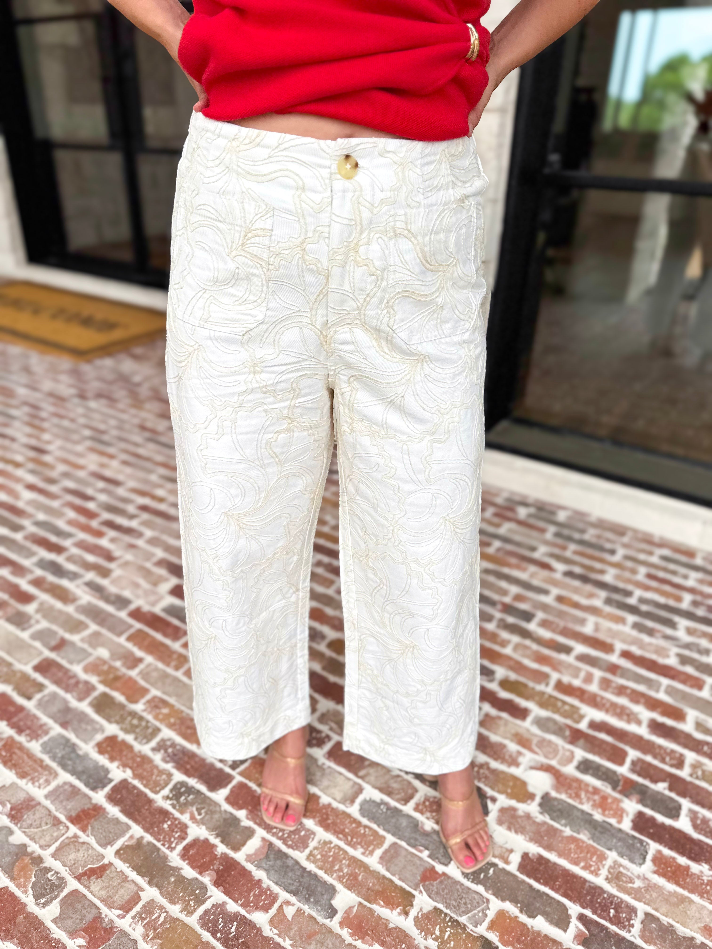 Ivory Crochet Wide Leg Jeans-400 Pants-JODIFL-July & June Women's Fashion Boutique Located in San Antonio, Texas