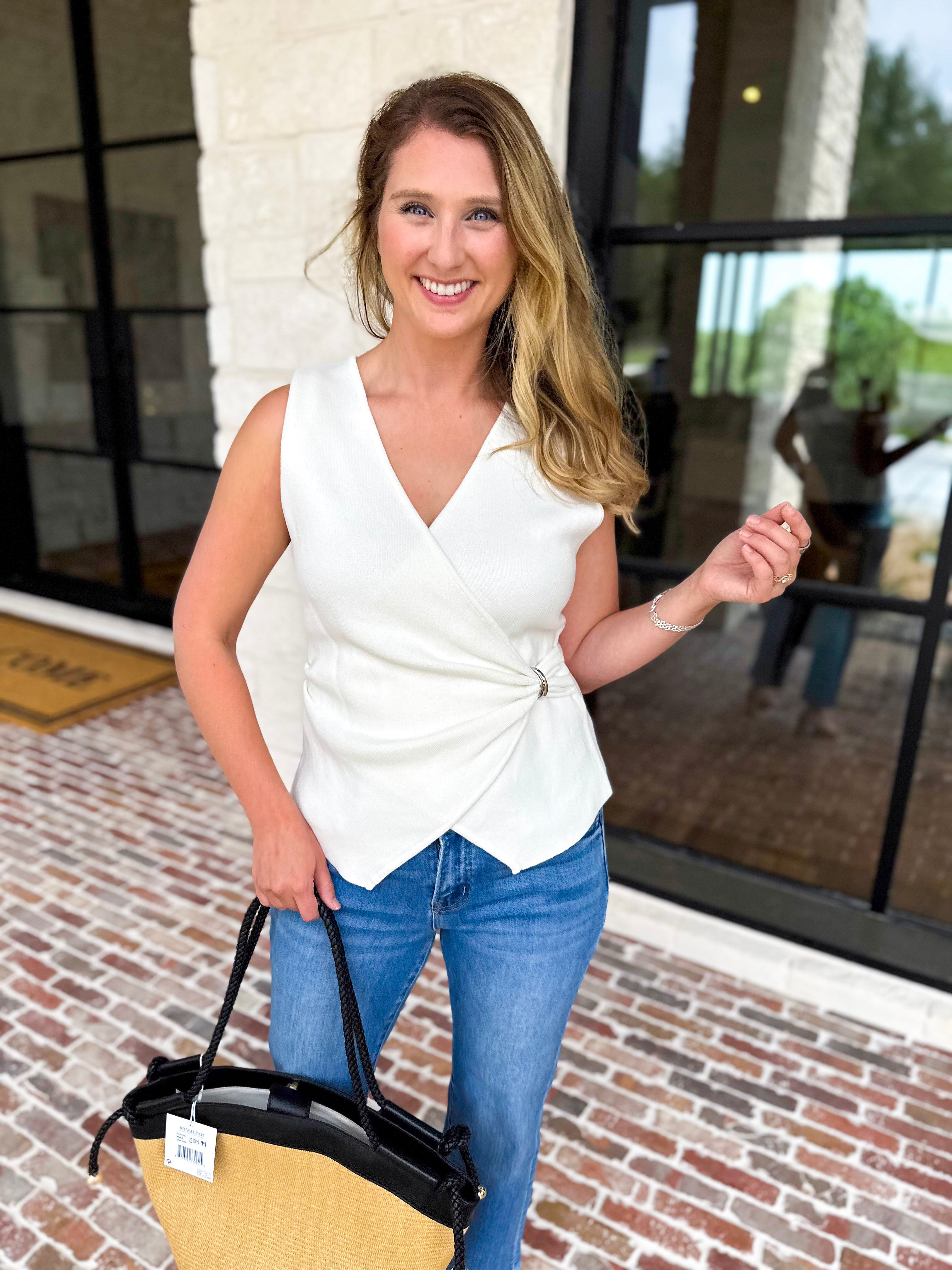 Wrap Detailed Blouse - White-200 Fashion Blouses-SKIES ARE BLUE-July & June Women's Fashion Boutique Located in San Antonio, Texas