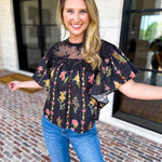 Black Lace & Floral Blouse-200 Fashion Blouses-ENTRO-July & June Women's Fashion Boutique Located in San Antonio, Texas
