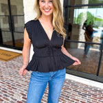 Current Air - Black Satin Date Night Blouse-200 Fashion Blouses-CURRENT AIR CLOTHING-July & June Women's Fashion Boutique Located in San Antonio, Texas