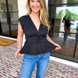 Current Air - Black Satin Date Night Blouse-200 Fashion Blouses-CURRENT AIR CLOTHING-July & June Women's Fashion Boutique Located in San Antonio, Texas
