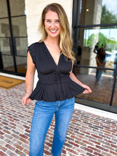 Current Air - Black Satin Date Night Blouse-200 Fashion Blouses-CURRENT AIR CLOTHING-July & June Women's Fashion Boutique Located in San Antonio, Texas
