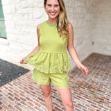 The Modern Lace Shorts - Matcha-410 Shorts/Skirts-ENTRO-July & June Women's Fashion Boutique Located in San Antonio, Texas