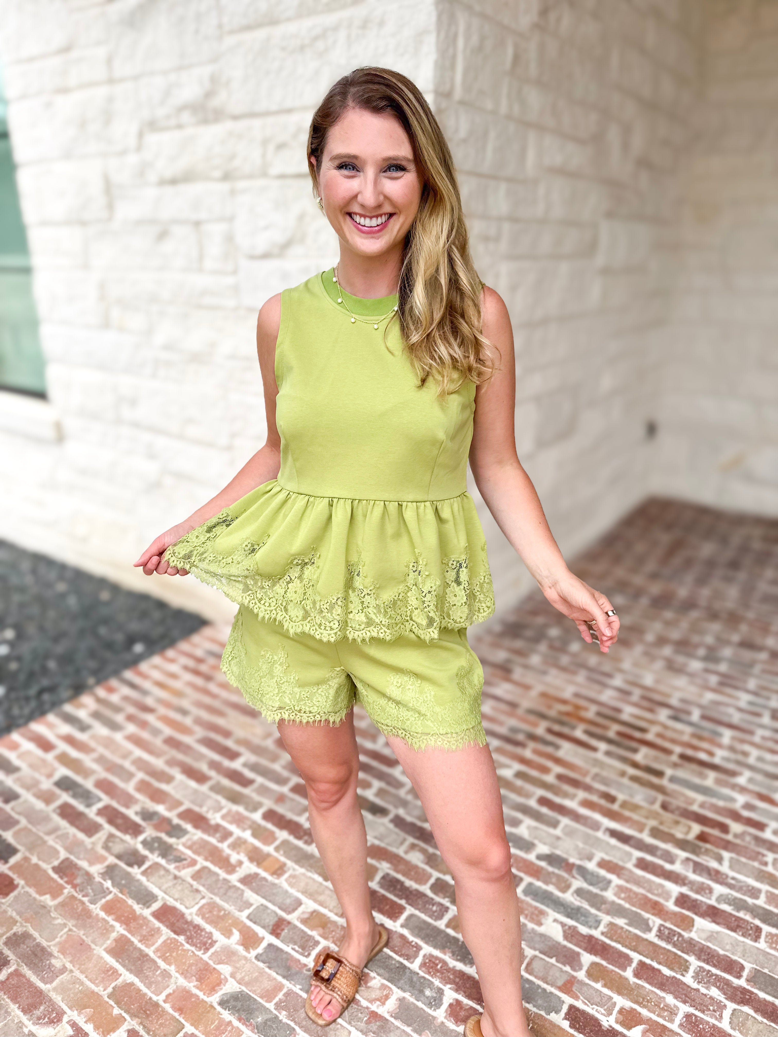 The Modern Lace Shorts - Matcha-410 Shorts/Skirts-ENTRO-July & June Women's Fashion Boutique Located in San Antonio, Texas