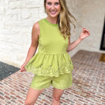 The Modern Lace Peplum Tank - Matcha-200 Fashion Blouses-ENTRO-July & June Women's Fashion Boutique Located in San Antonio, Texas