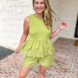 The Modern Lace Peplum Tank - Matcha-200 Fashion Blouses-ENTRO-July & June Women's Fashion Boutique Located in San Antonio, Texas