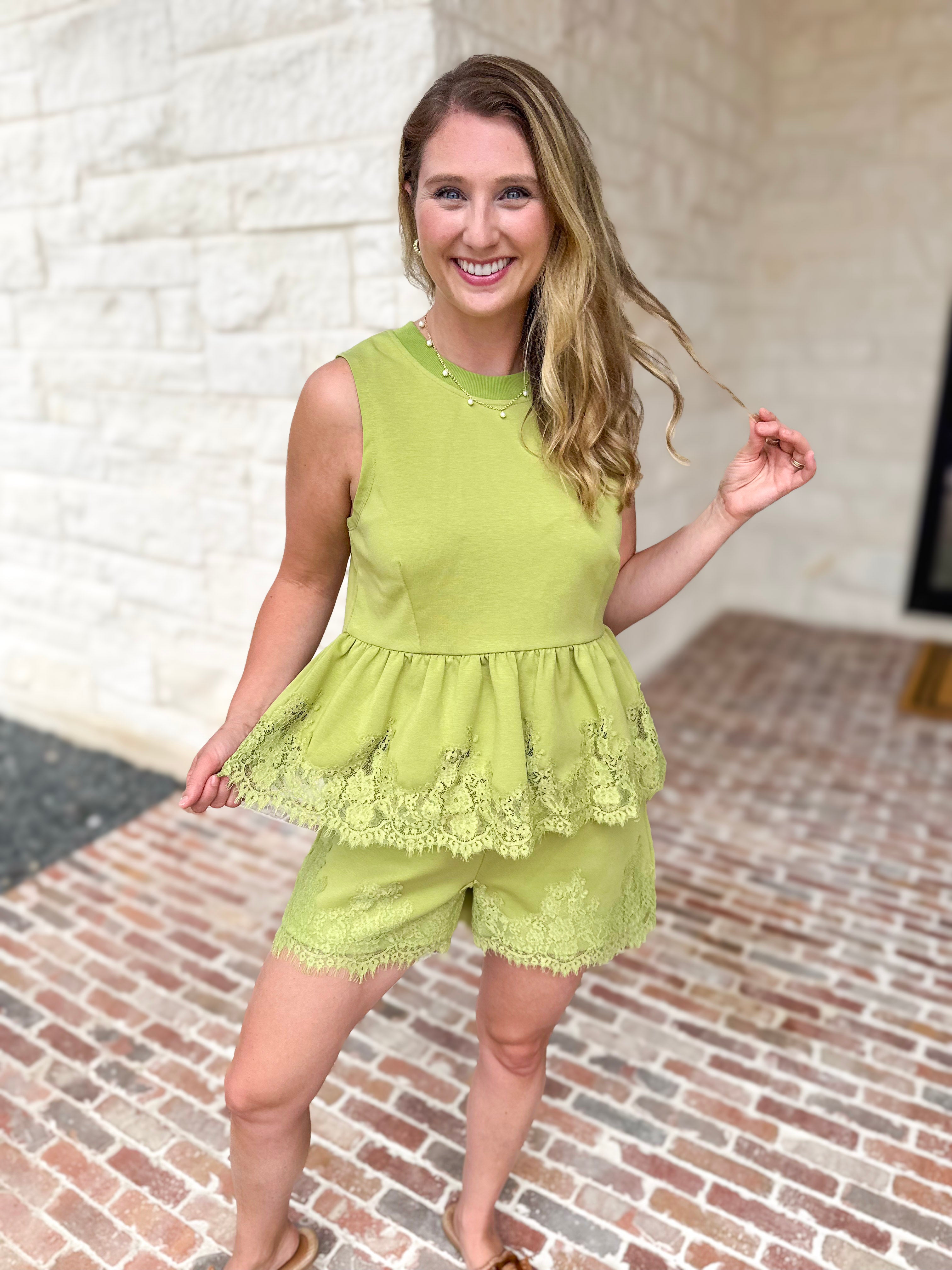 The Modern Lace Peplum Tank - Matcha-200 Fashion Blouses-ENTRO-July & June Women's Fashion Boutique Located in San Antonio, Texas