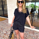 Lace Details Blouse - Black-200 Fashion Blouses-ENTRO-July & June Women's Fashion Boutique Located in San Antonio, Texas