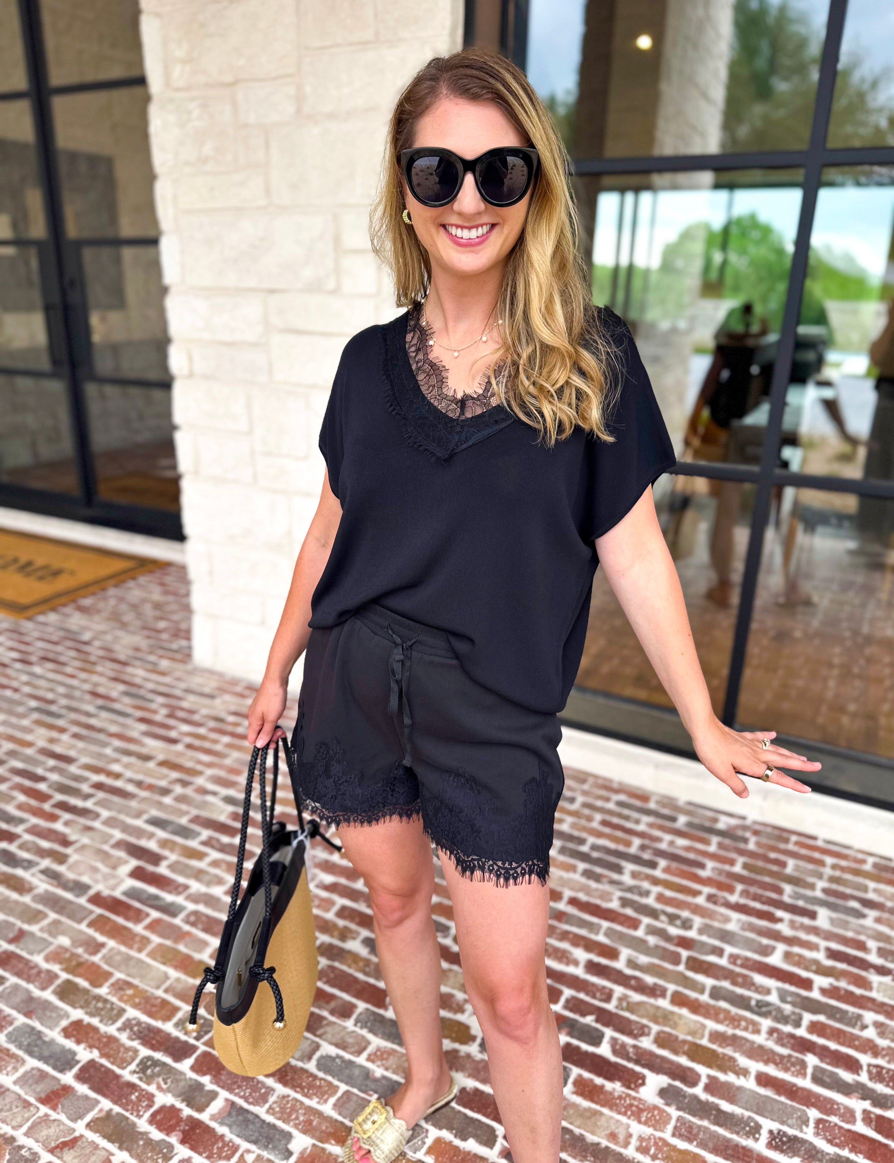Lace Details Blouse - Black-200 Fashion Blouses-ENTRO-July & June Women's Fashion Boutique Located in San Antonio, Texas