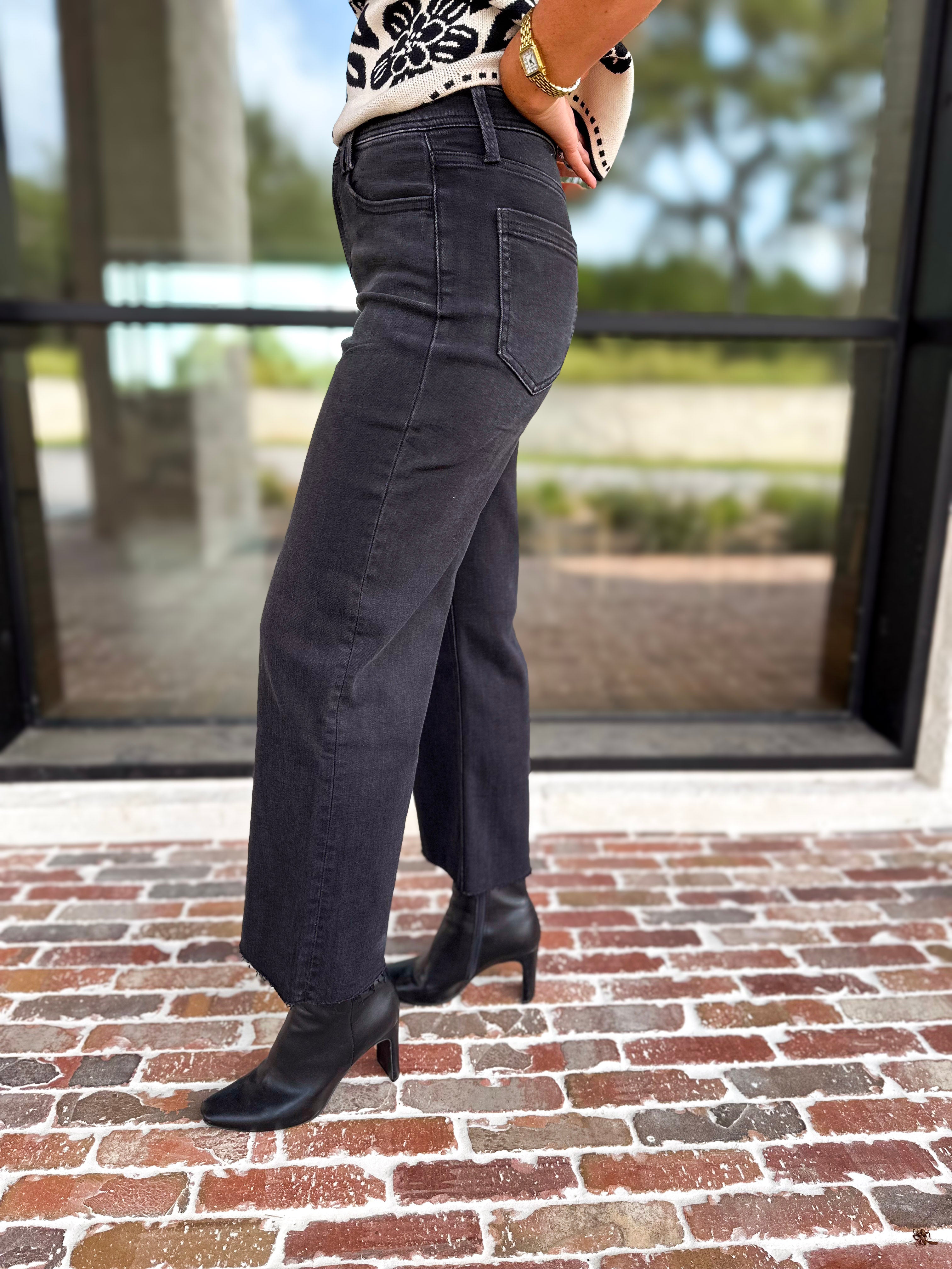 Vervet - High Rise Ankle Wide Leg Black Jeans-420 Denim-VEVERT BY FLYING MONKEY-July & June Women's Fashion Boutique Located in San Antonio, Texas