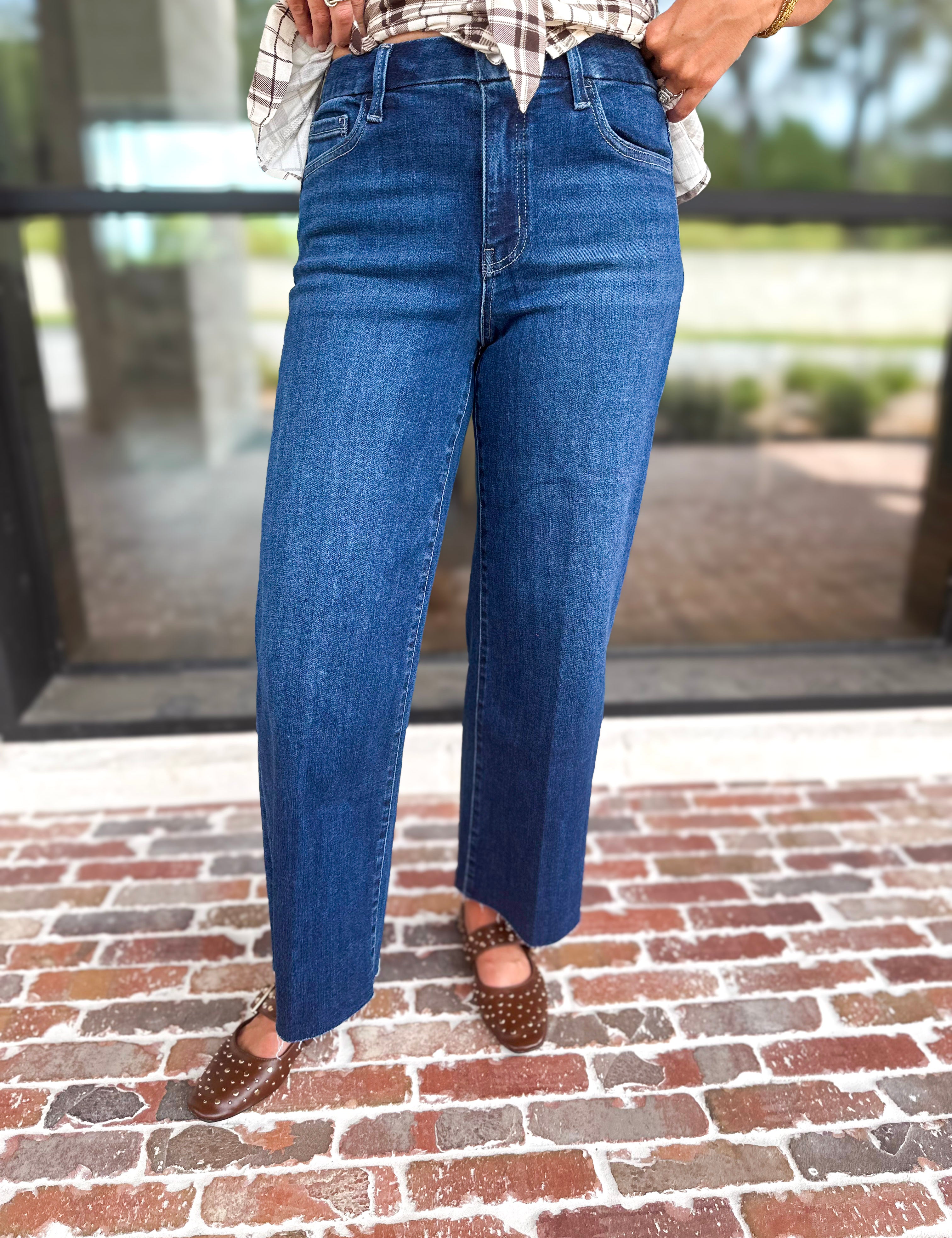 Vervet - High Rise Dark Trouser Style Jeans-420 Denim-VEVERT BY FLYING MONKEY-July & June Women's Fashion Boutique Located in San Antonio, Texas