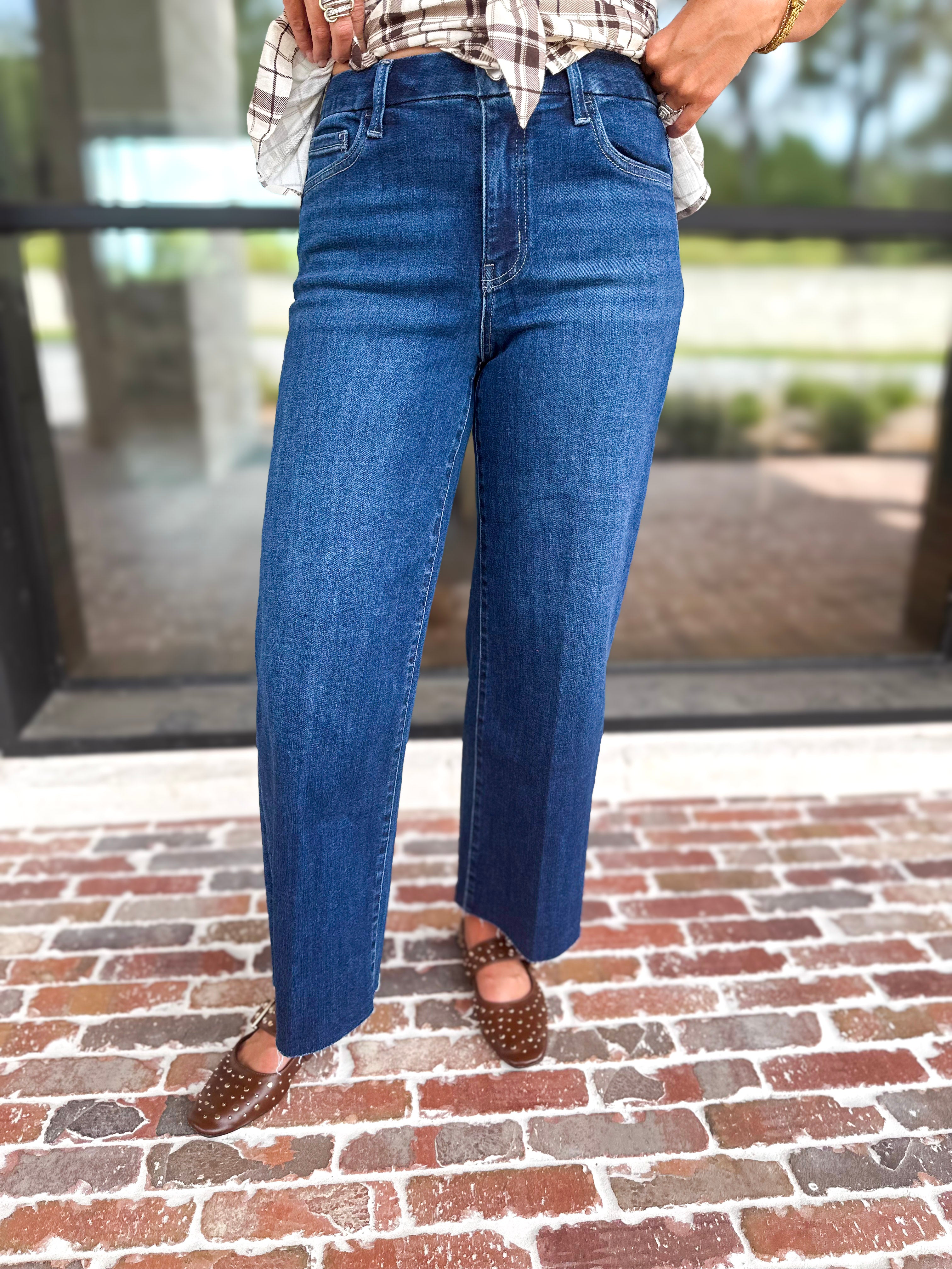 Vervet - High Rise Dark Trouser Style Jeans-420 Denim-VEVERT BY FLYING MONKEY-July & June Women's Fashion Boutique Located in San Antonio, Texas
