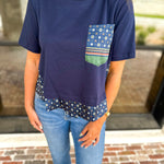 Current Air - Mix It Up Navy Blouse-200 Fashion Blouses-CURRENT AIR CLOTHING-July & June Women's Fashion Boutique Located in San Antonio, Texas