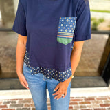 Current Air - Mix It Up Navy Blouse-200 Fashion Blouses-CURRENT AIR CLOTHING-July & June Women's Fashion Boutique Located in San Antonio, Texas