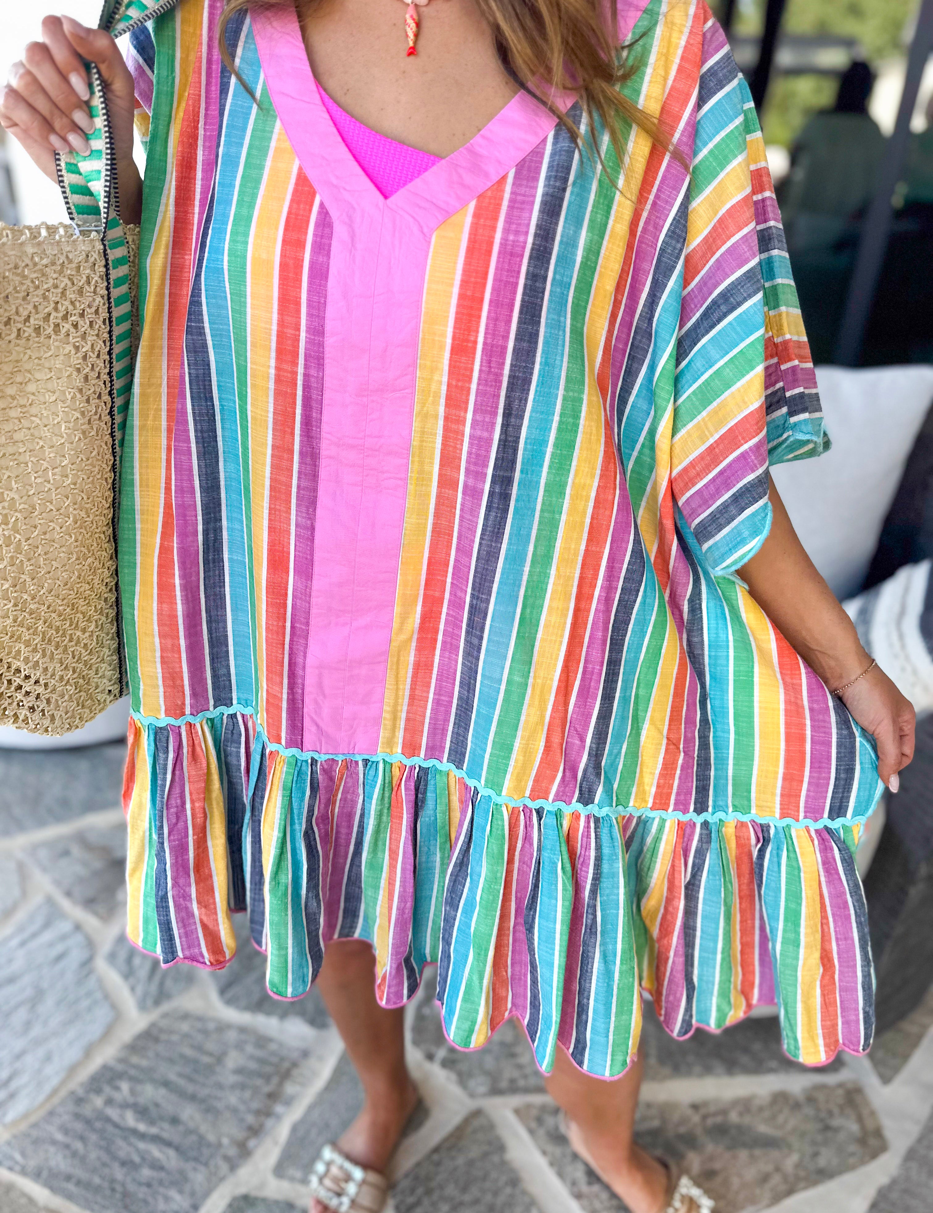 Rosalia Mini Caftan Cover Up - Multi - One Size-300 Athleisure/Lounge-SHIRALEAH-July & June Women's Fashion Boutique Located in San Antonio, Texas