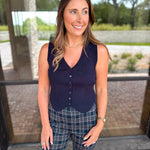 Current Air - Navy Knit Vest-200 Fashion Blouses-CURRENT AIR CLOTHING-July & June Women's Fashion Boutique Located in San Antonio, Texas