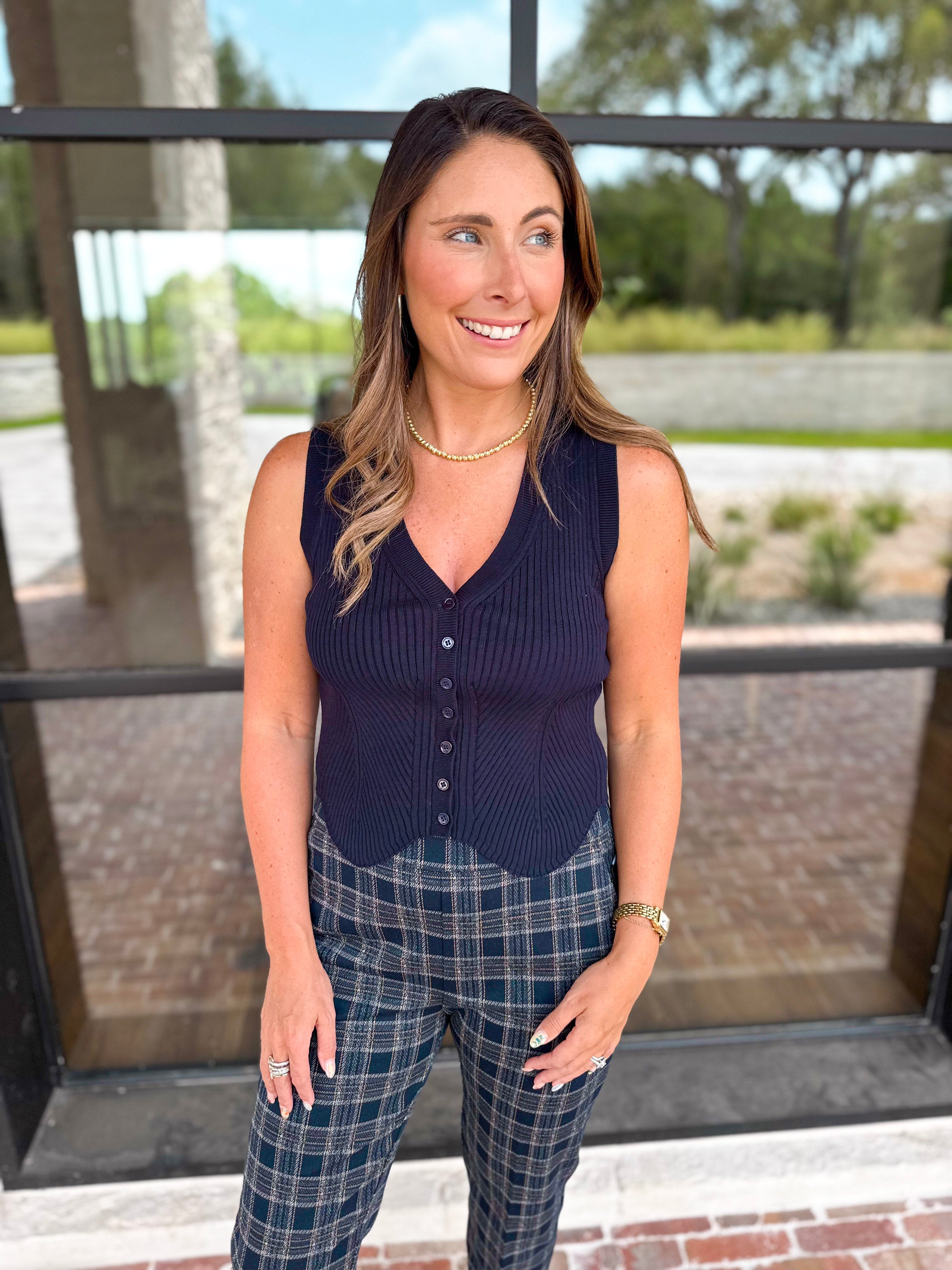 Current Air - Navy Knit Vest-200 Fashion Blouses-CURRENT AIR CLOTHING-July & June Women's Fashion Boutique Located in San Antonio, Texas