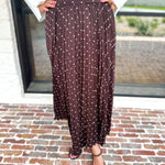 Chocolate Brown Polka Dot Midi Skirt-500 Midi-SKIES ARE BLUE-July & June Women's Fashion Boutique Located in San Antonio, Texas