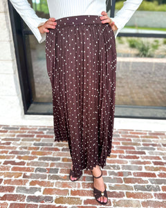Chocolate Brown Polka Dot Midi Skirt-500 Midi-SKIES ARE BLUE-July & June Women's Fashion Boutique Located in San Antonio, Texas