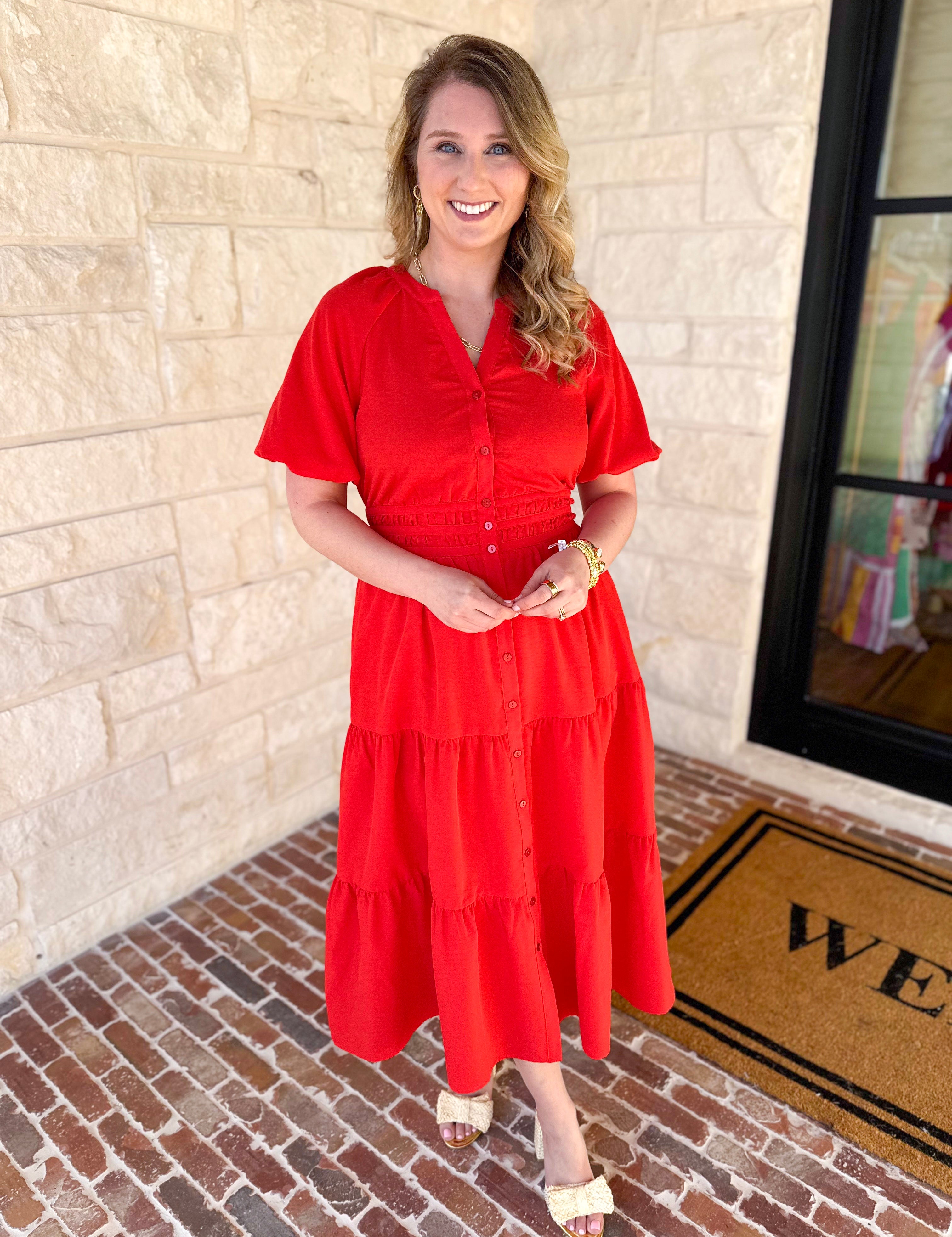 The Carrie Midi Dress - Red-500 Midi-IN FEBRUARY-July & June Women's Fashion Boutique Located in San Antonio, Texas